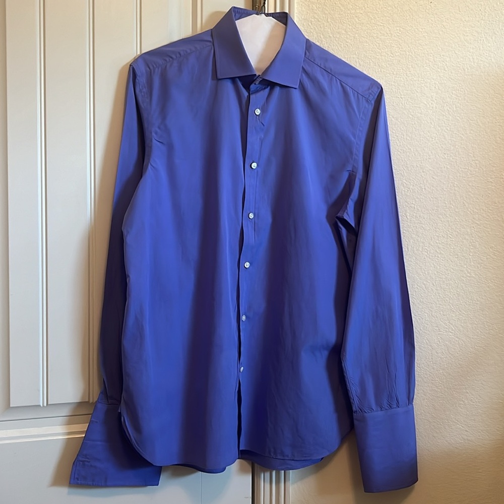 Ralph Lauren Purple Label Men’s End-On-End Shirt in Medium Blue, Neck 15.5